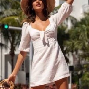 L Space Size Medium Savannah Striped Mini Dress Tied Neckline